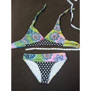 Juniors 2 piece matching bikini in floral/polka dot motif size L (EU 27)
